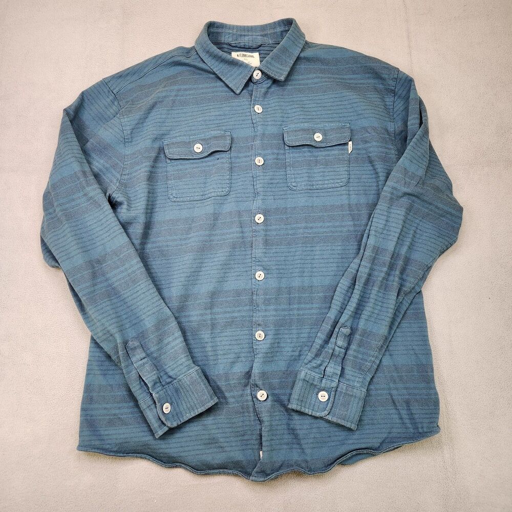 Linksoul Flannel Button Up Shirt Men's XL Blue Striped Long Sleeve Pockets Golf